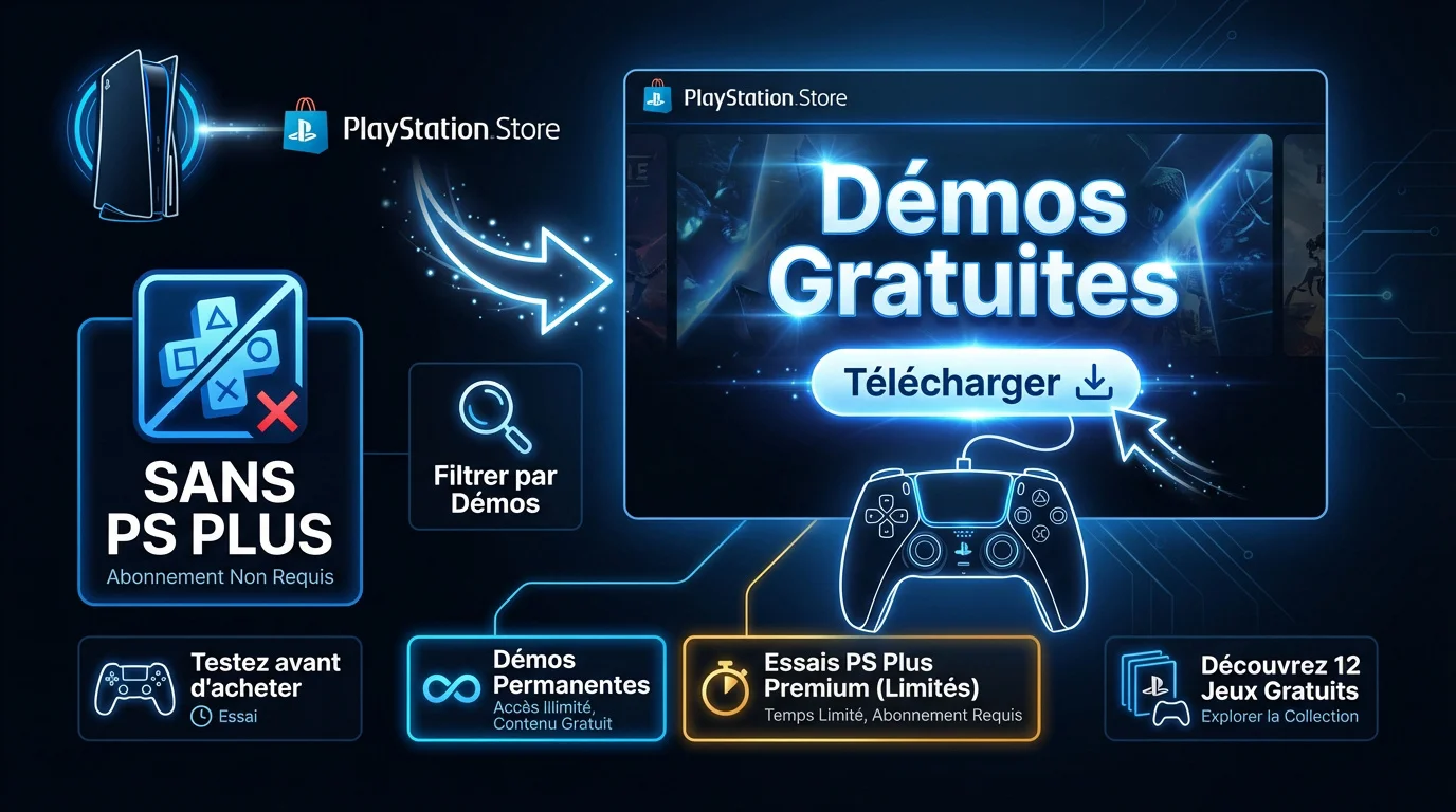 Interface du PlayStation Store affichant les démos gratuites pour PS4 et PS5