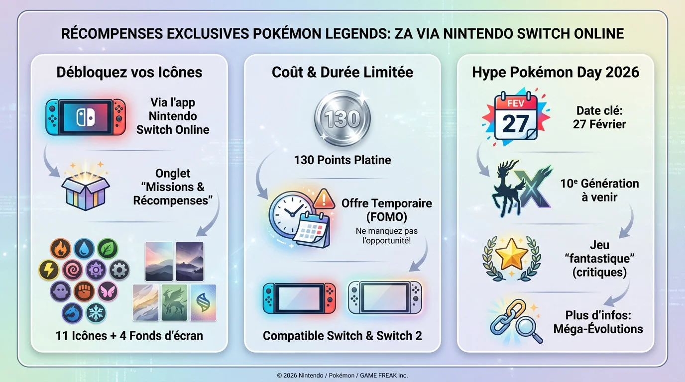 Icônes exclusives Pokémon Legends ZA sur Nintendo Switch Online