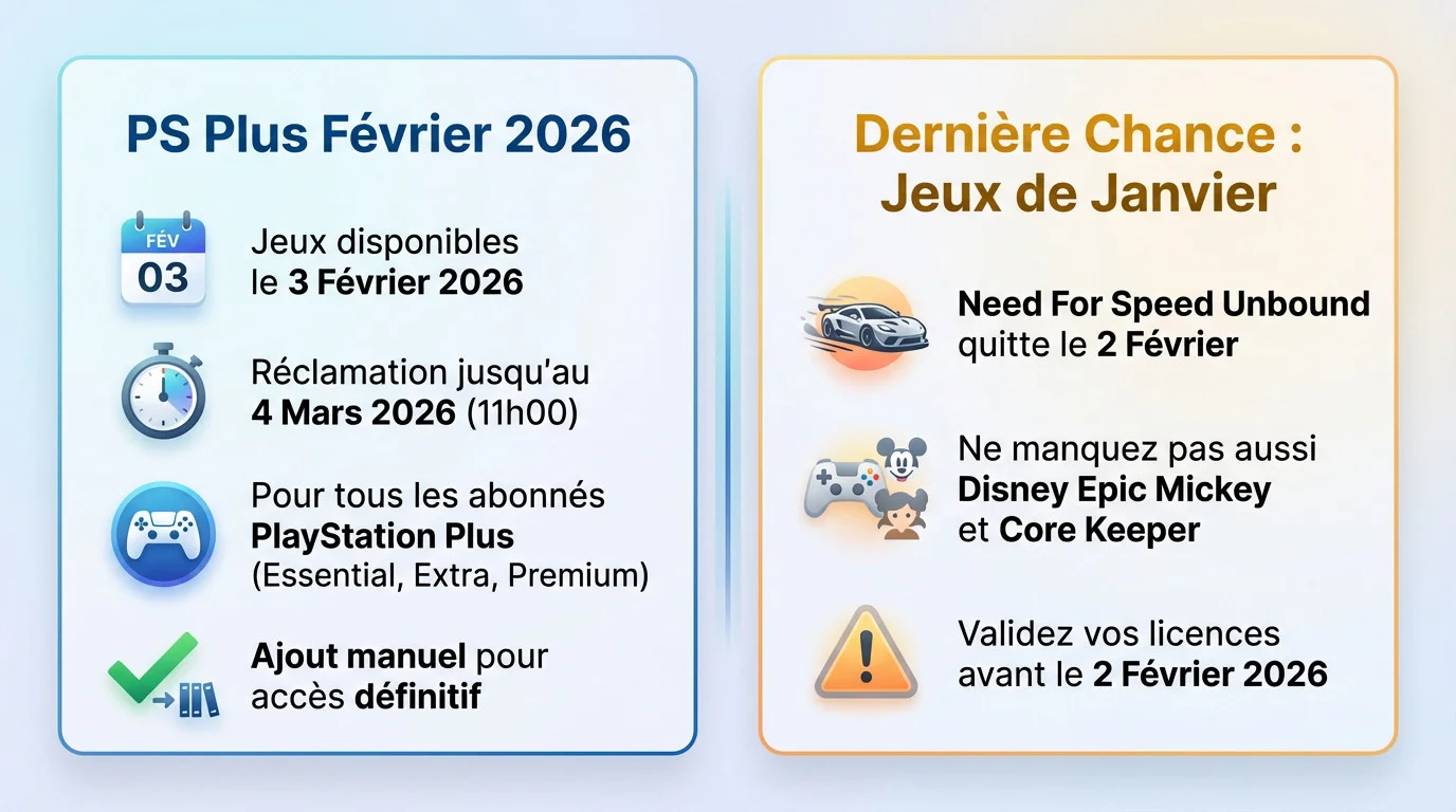 Aperçu des jeux PS Plus de février 2026 incluant Ace Combat 7 et Undisputed