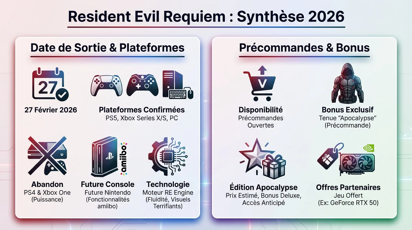 Affiche officielle de Resident Evil Requiem montrant Leon Kennedy dans un Raccoon City dévasté