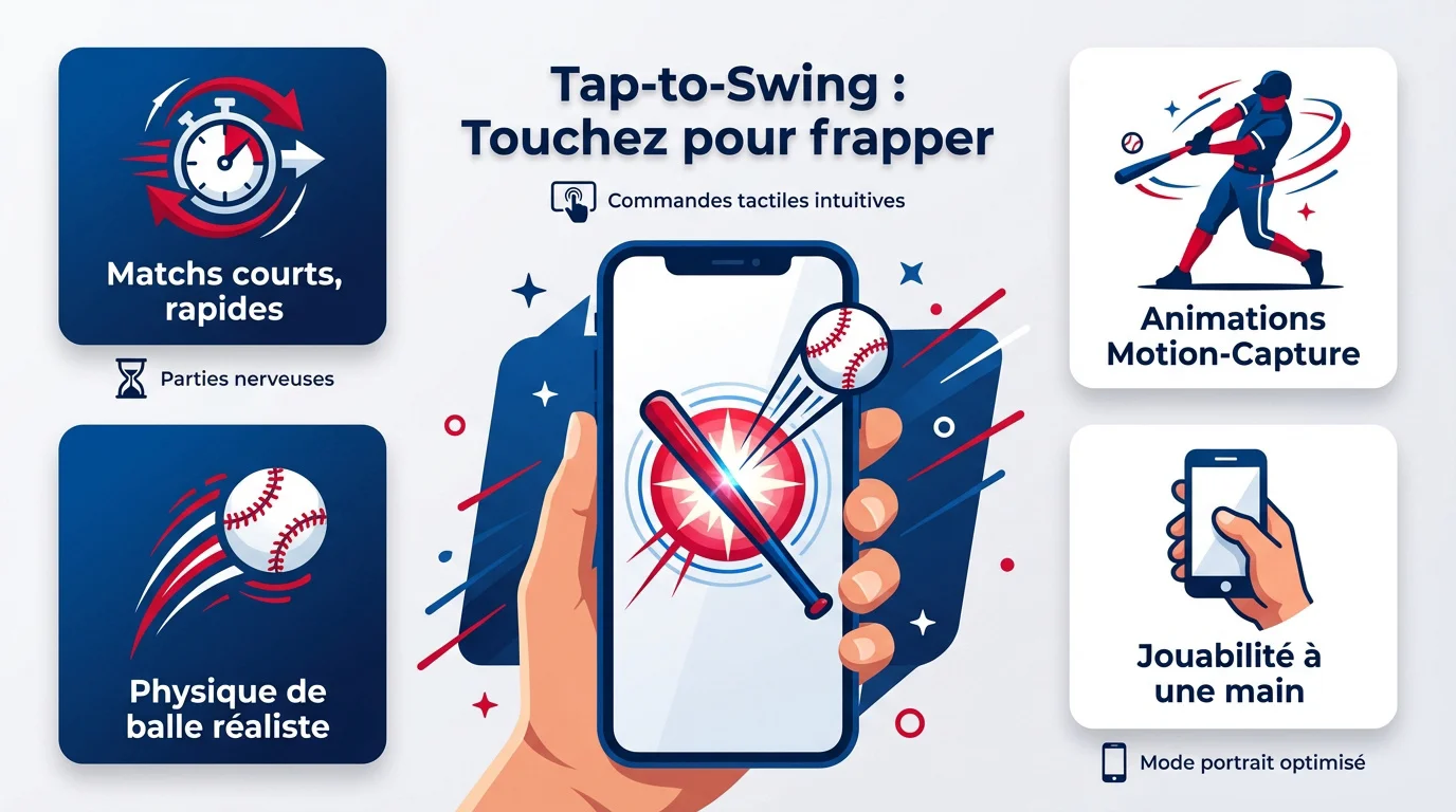 Infographie du gameplay mobile Baseball Hits 26