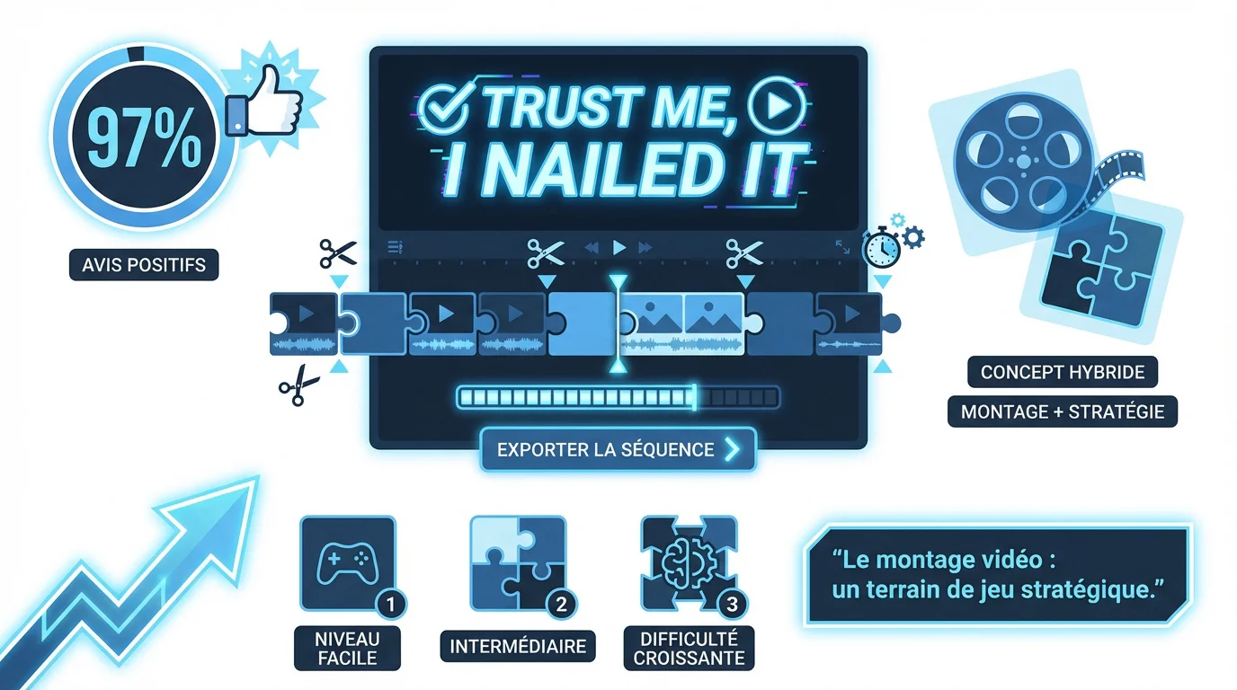 Interface de montage vidéo stratégique dans le jeu Trust Me I Nailed It sur Steam