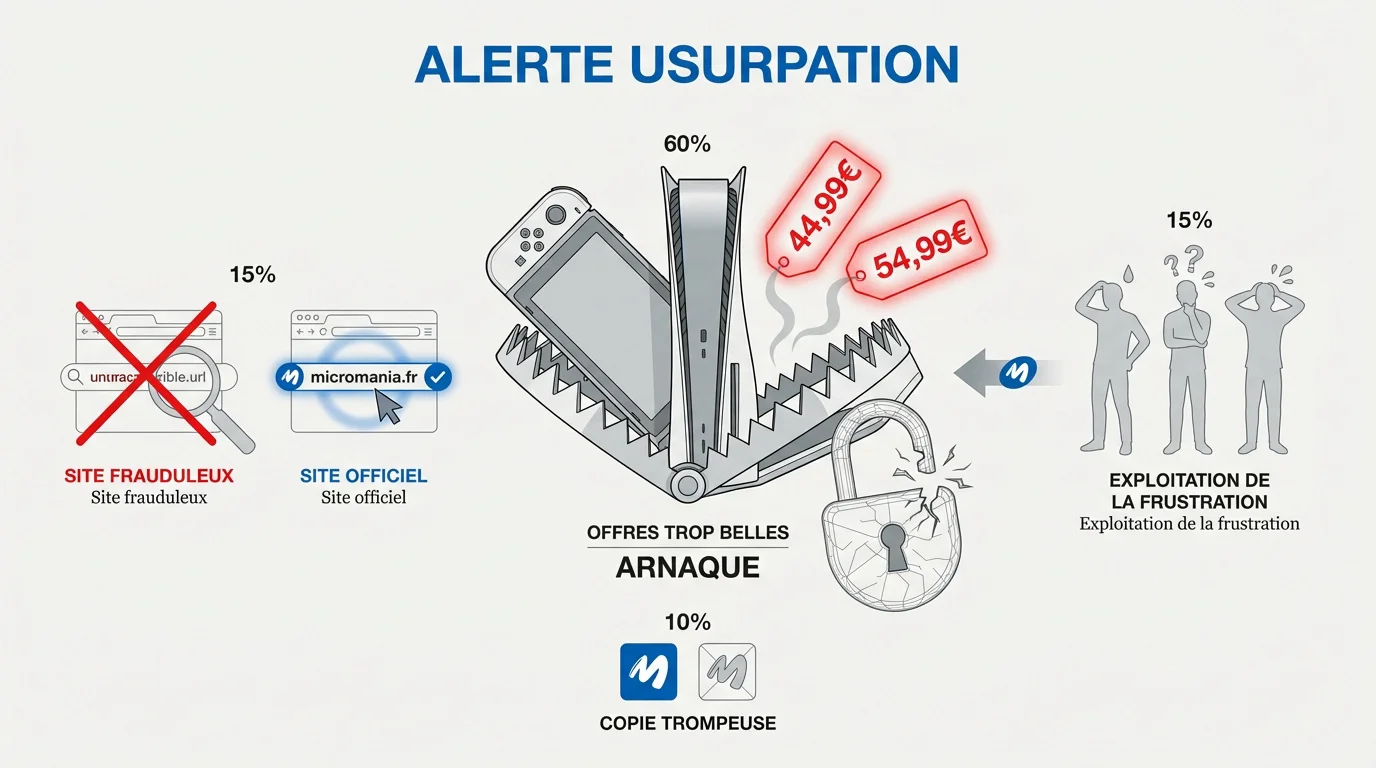 Alerte phishing usurpation d'identité Micromania consoles PS5 et Switch 2