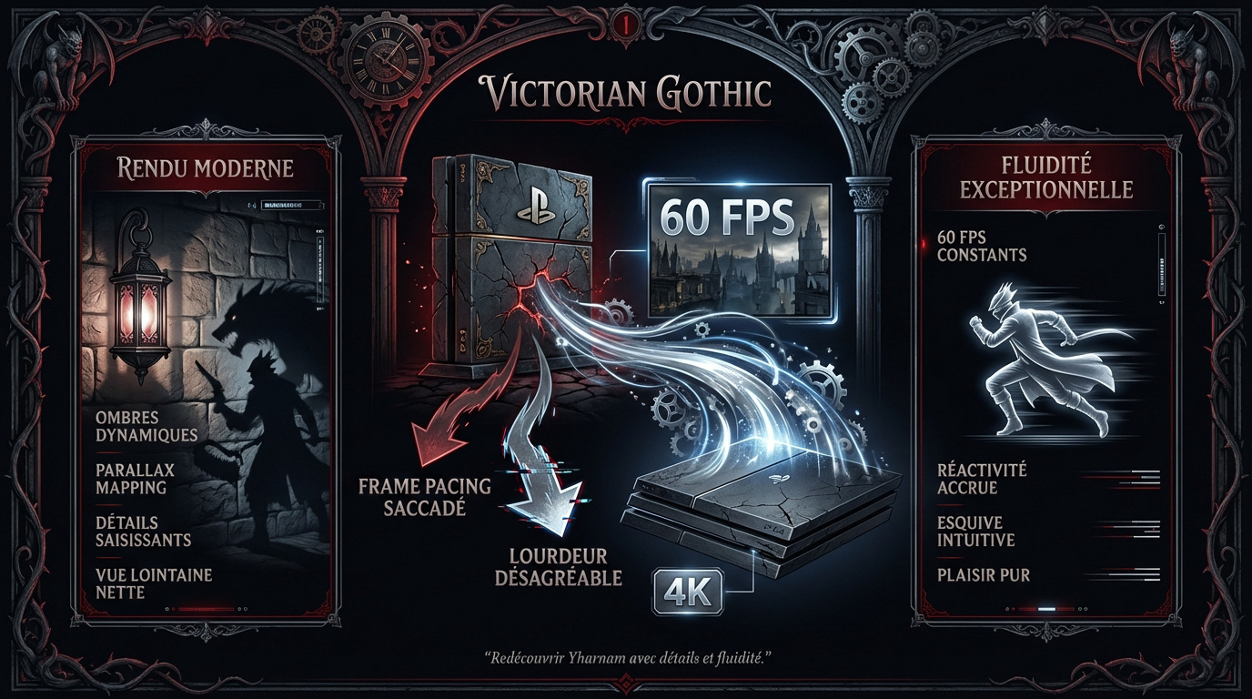 Comparaison graphique Bloodborne entre la version PS4 originale et le remaster PC en 4K 60 FPS