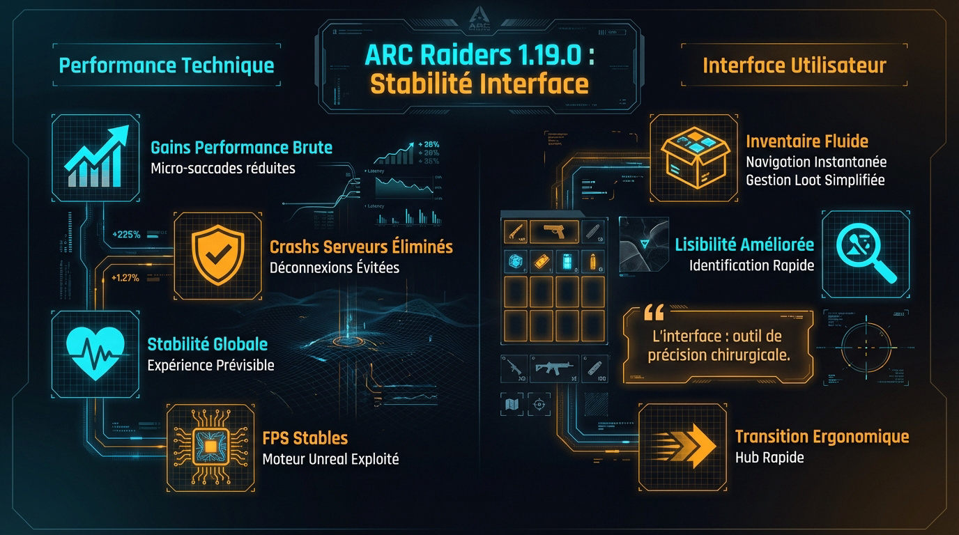 Interface de jeu ARC Raiders mise à jour 1.19.0 avec nouveaux éléments cosmétiques