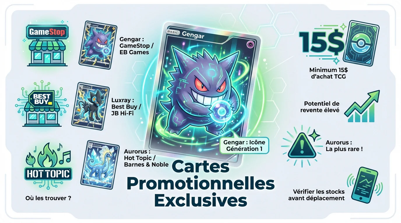 Cartes promotionnelles Gengar Luxray et Aurorus de l'extension Perfect Order