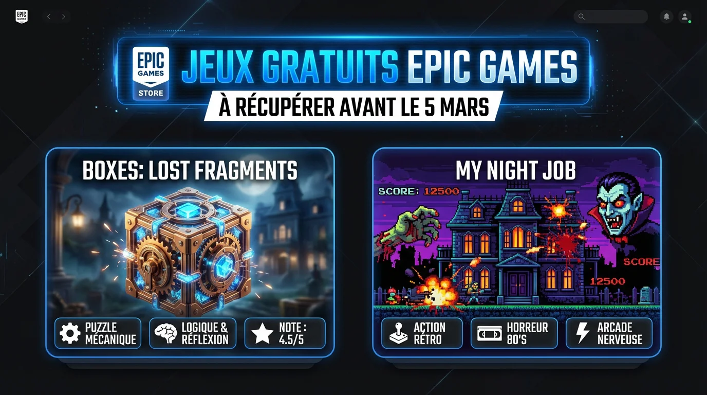 Jeux gratuits Epic Games Store Boxes Lost Fragments et My Night Job