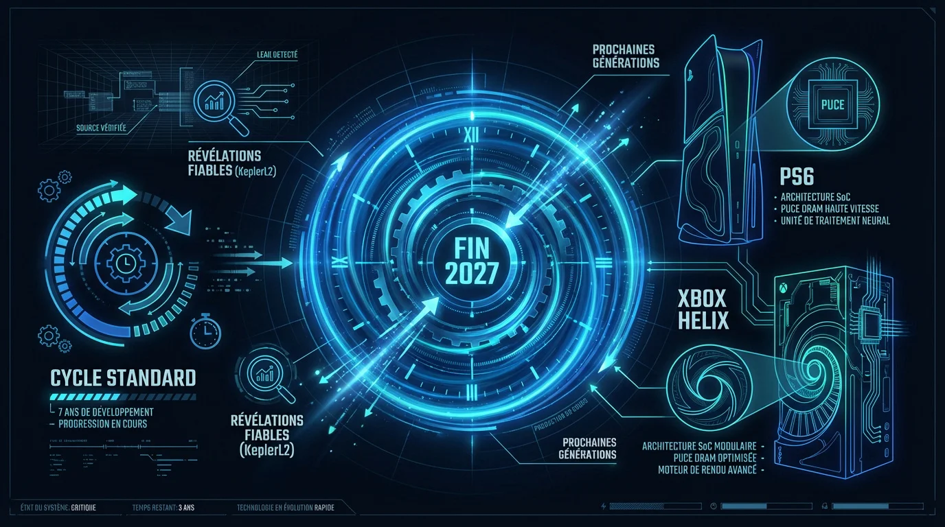 Concept technologique des futures consoles PlayStation 6 et Xbox Project Helix pour 2027