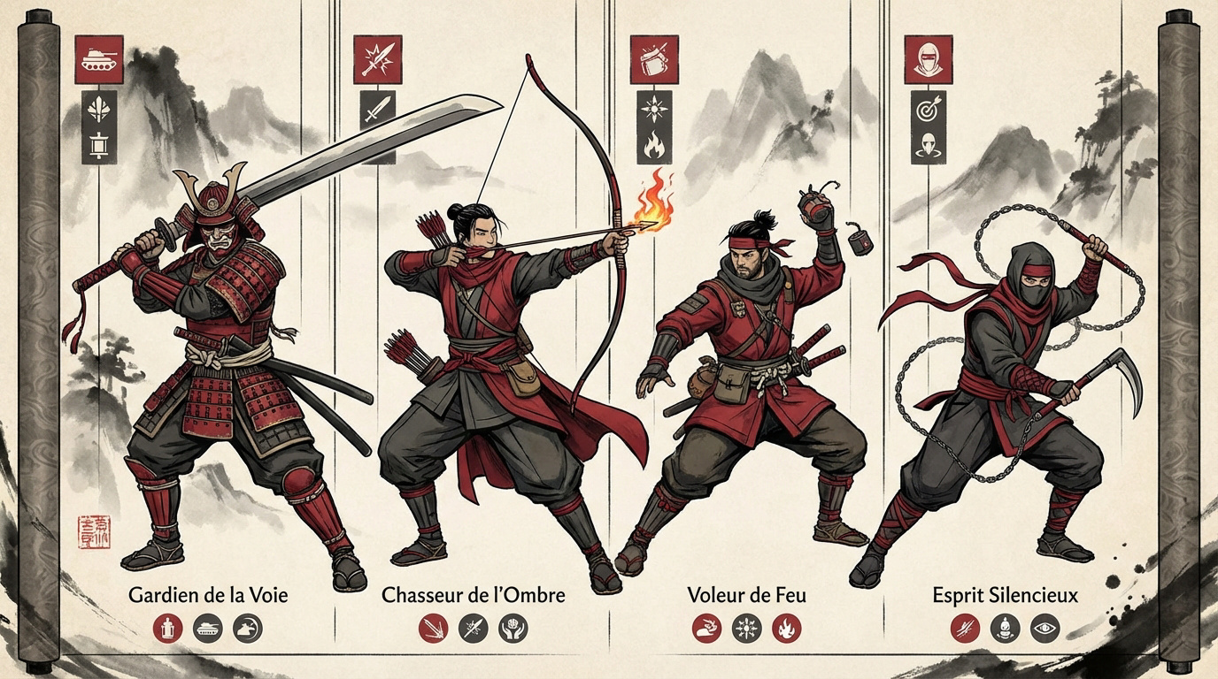Guerriers samouraïs de Ghost of Yōtei prêts au combat