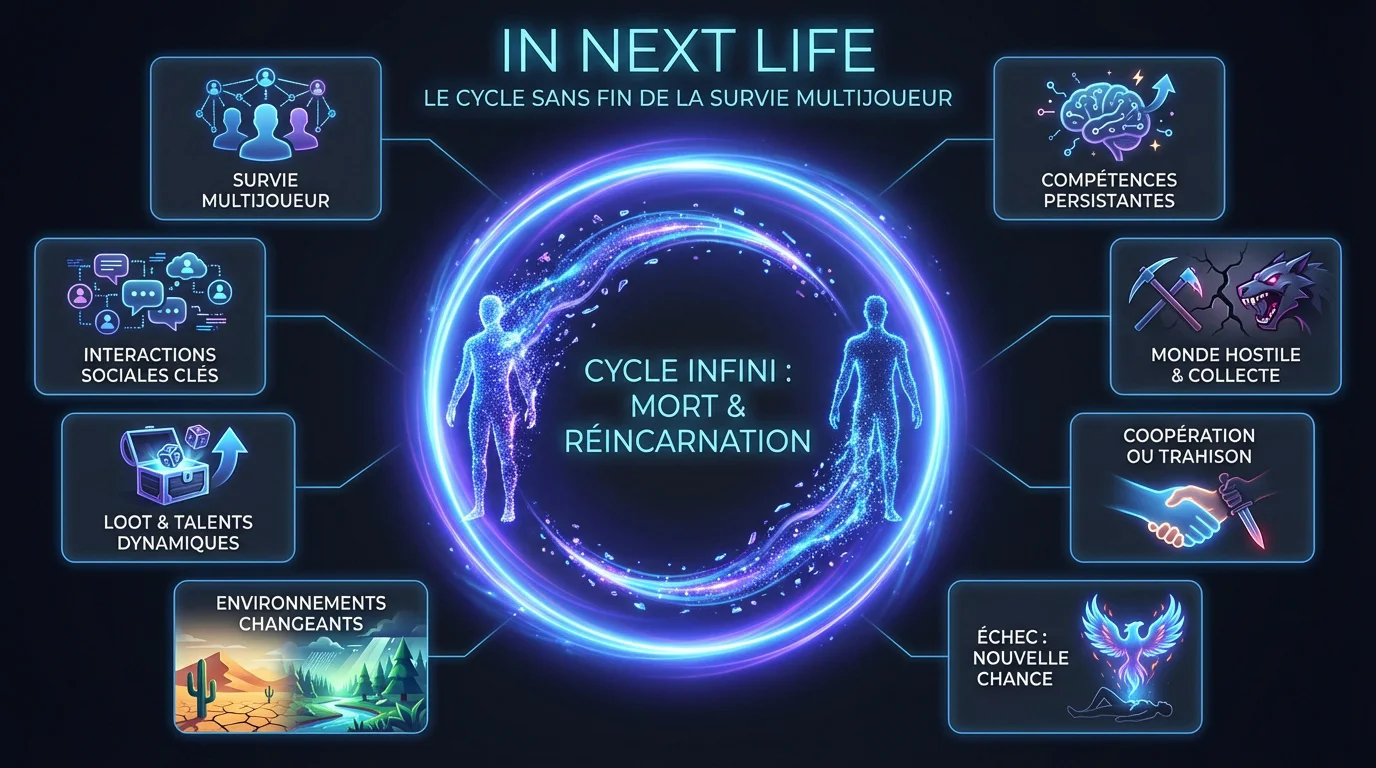 Aperçu du gameplay de survie et de réincarnation dans In Next Life sur Steam