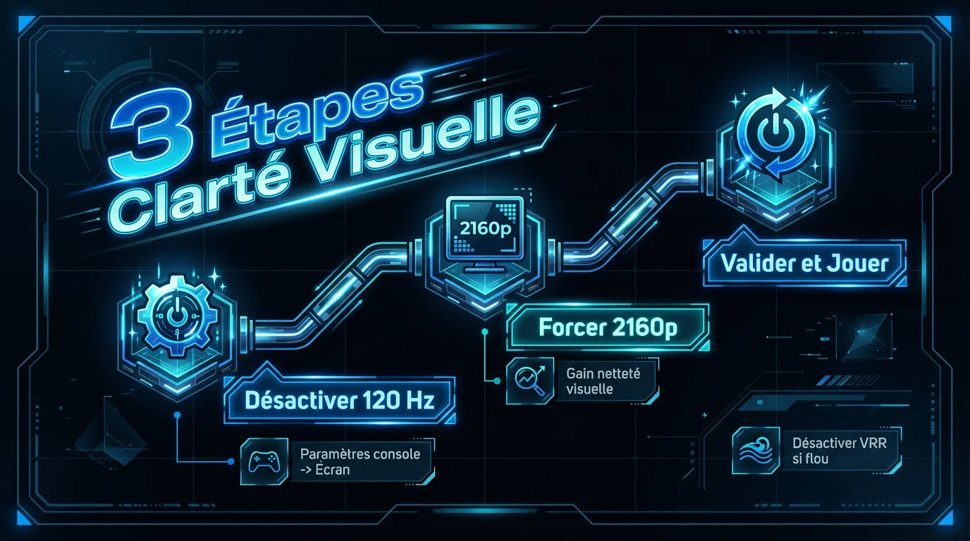 Infographie expliquant comment désactiver le 120Hz et forcer le 2160p sur PS5 Pro pour Crimson Desert