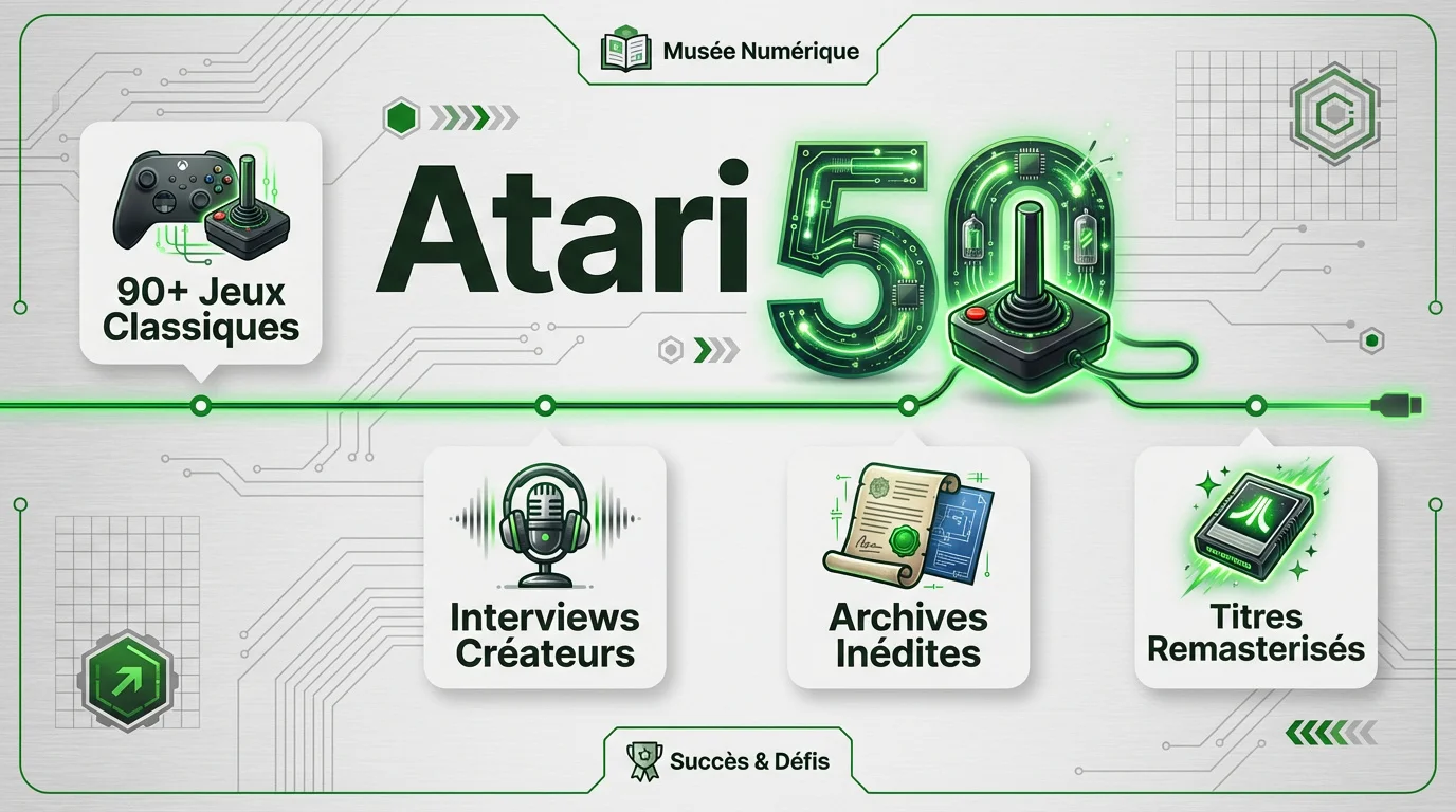 Infographie Atari 50 : un demi-siècle de culture gaming et archives historiques