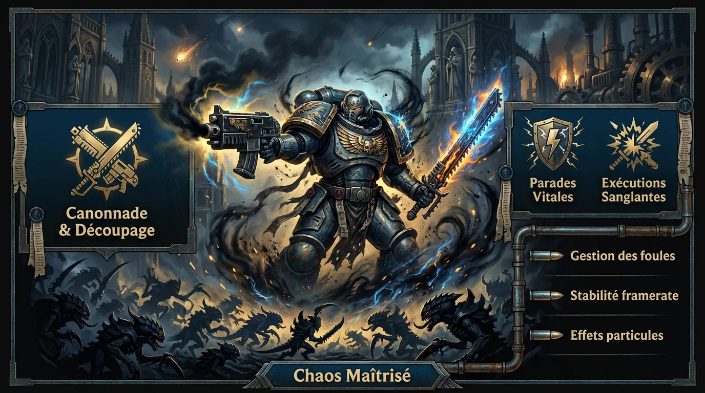 Soldat Space Marine affrontant une horde de Tyranides