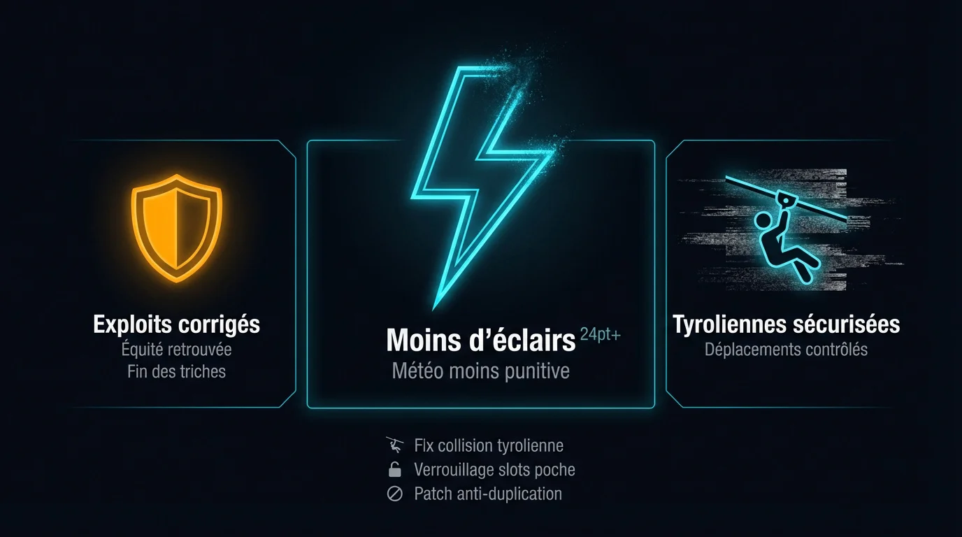 Infographie HUD futuriste affichant les données de mise à jour et de sécurité d'ARC Raiders
