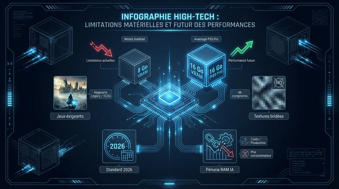 Infographie des limitations de la VRAM et performances de la Steam Machine face à la concurrence