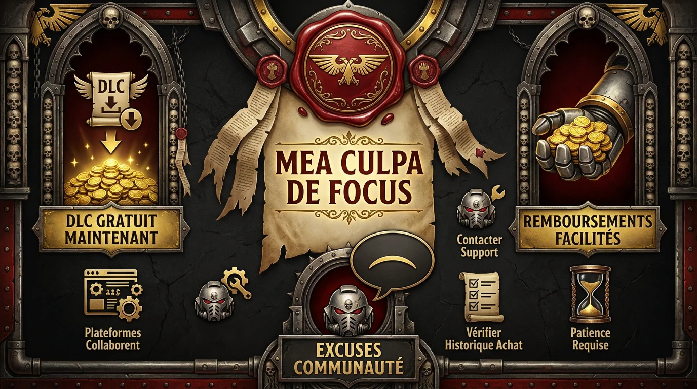 Infographie expliquant les remboursements et les excuses de Focus Entertainment pour le DLC de Space Marine 2
