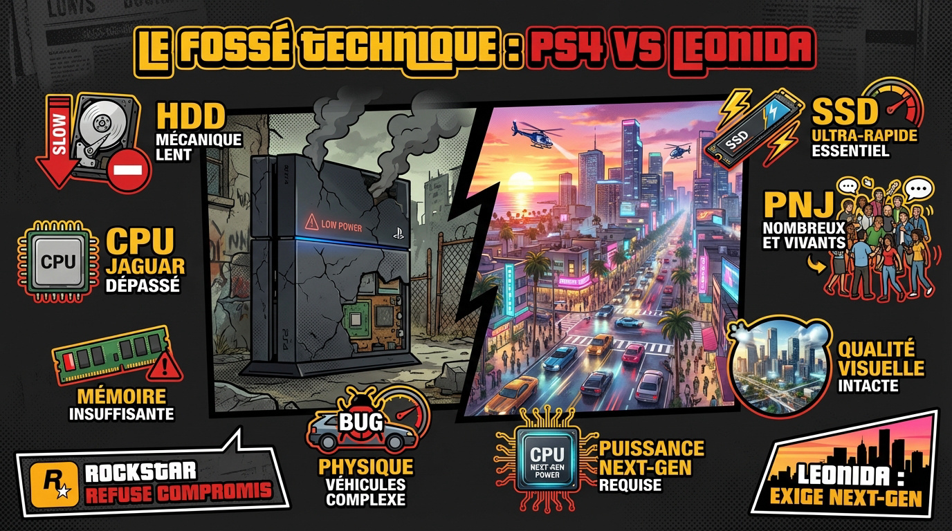 Comparaison technique entre la PS4 et le monde de Leonida dans GTA 6