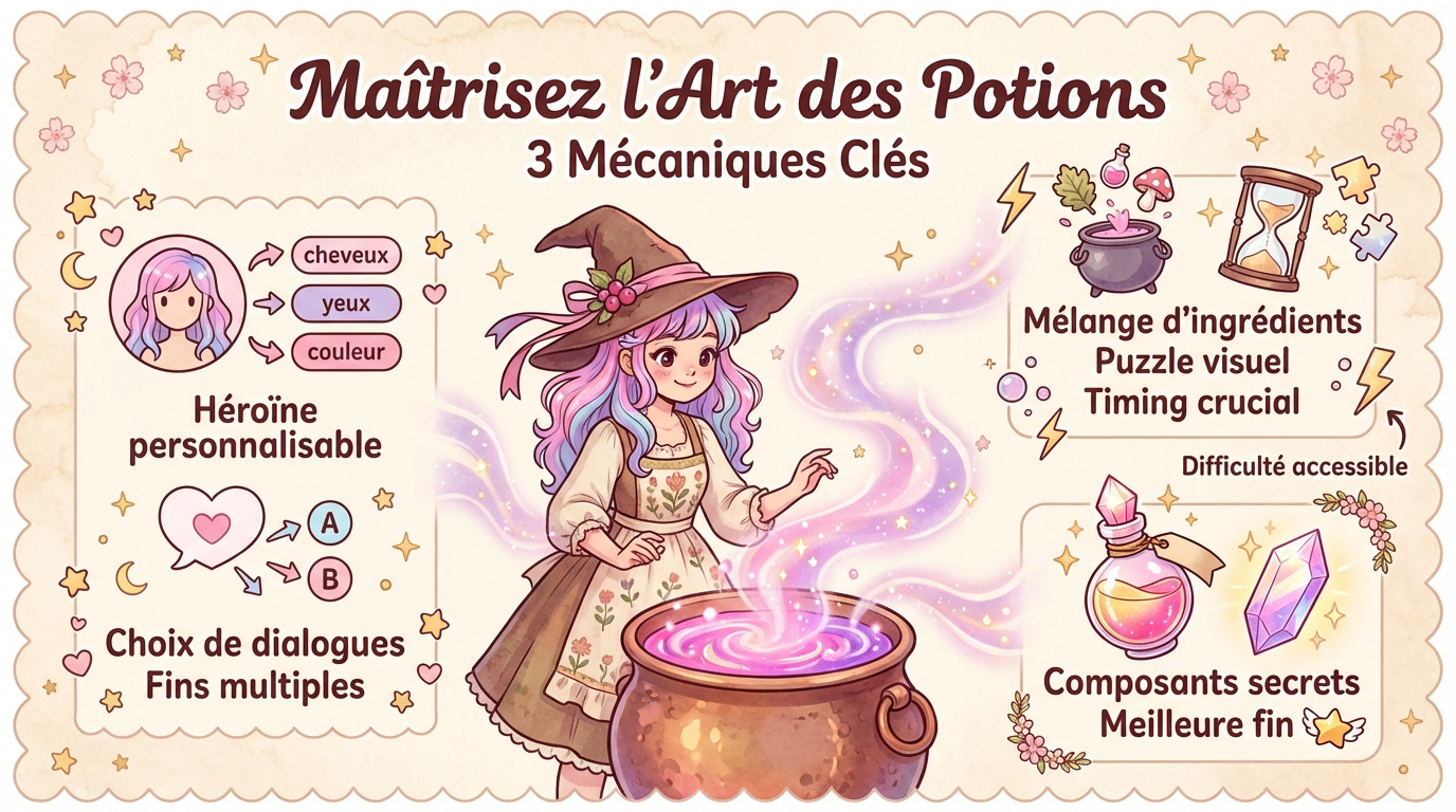Interface du mini-jeu de fabrication de potions magiques dans Witch You Want