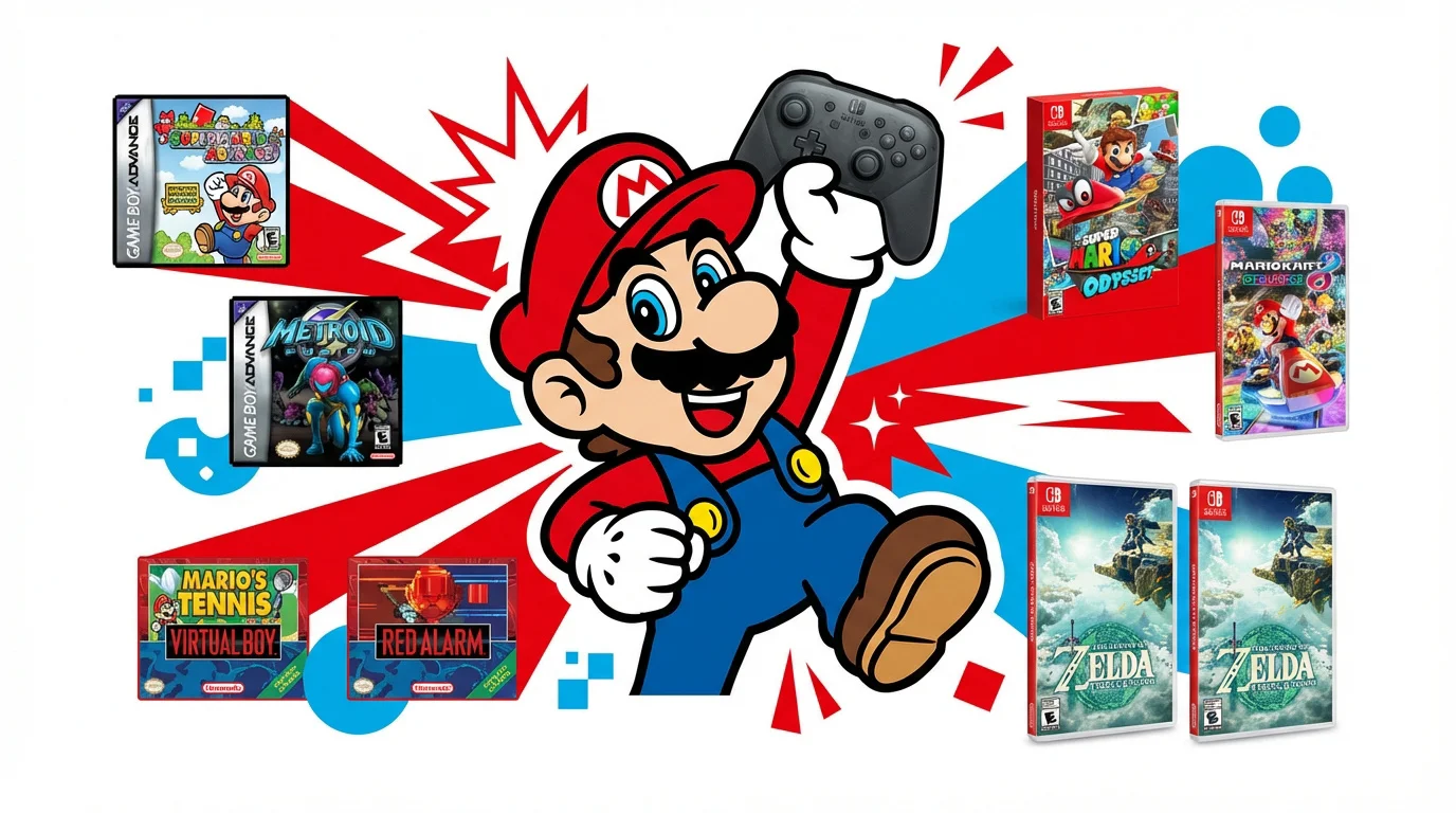 Mario illustrant la nostalgie des jeux rétro et la modernité de la Nintendo Switch