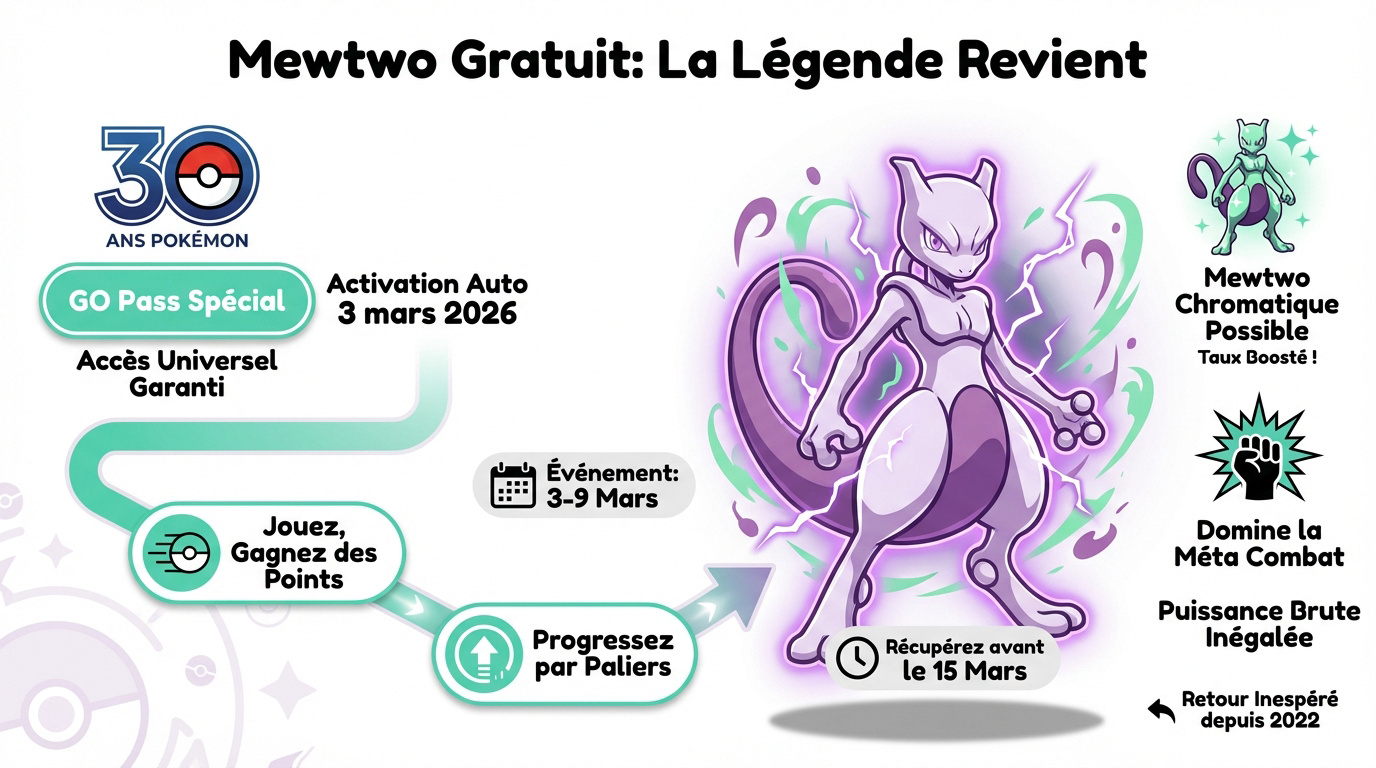 Mewtwo légendaire gratuit pour le 30ème anniversaire de Pokémon