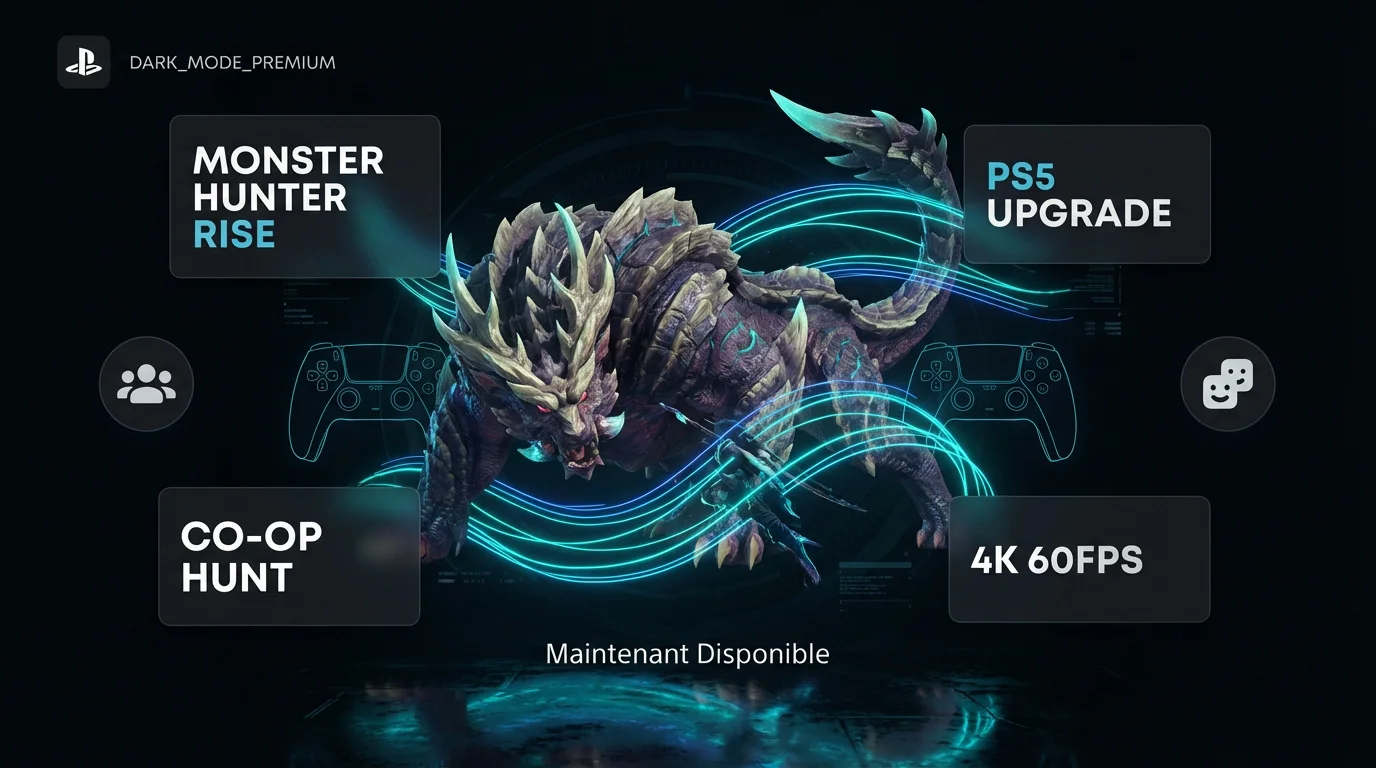 Chasseur affrontant un monstre géant dans Monster Hunter Rise sur PS5
