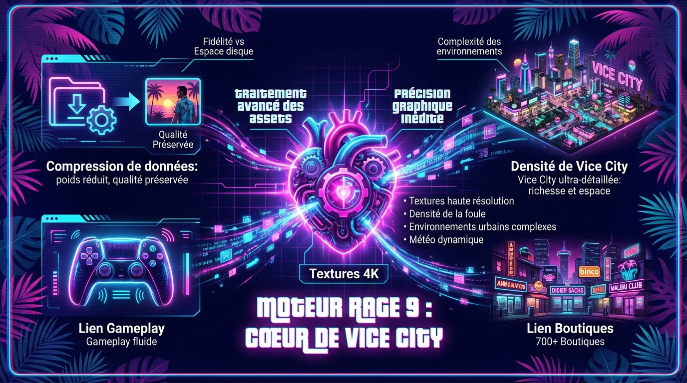 Illustration du moteur RAGE 9 au cœur de la ville de Vice City