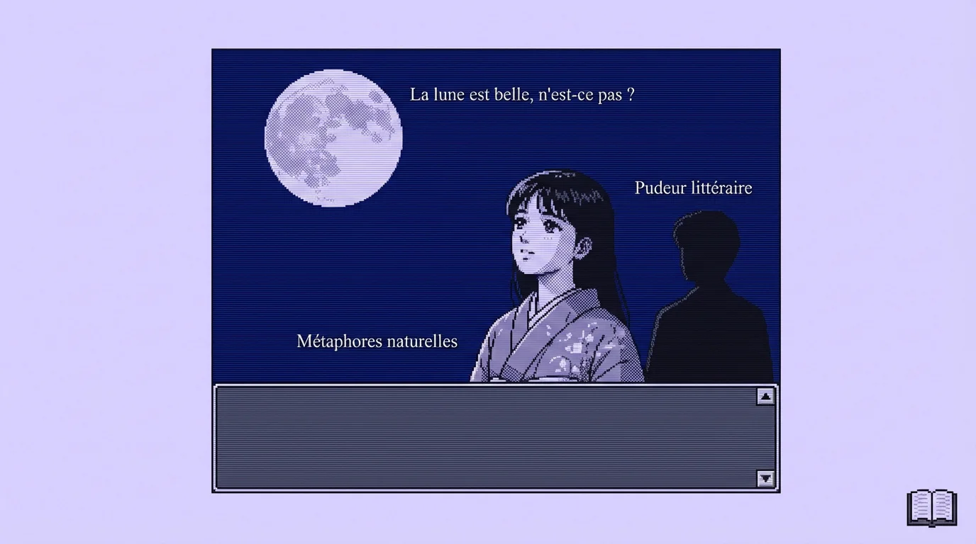 Deux jeunes filles contemplant la lune dans un style pixel art mélancolique