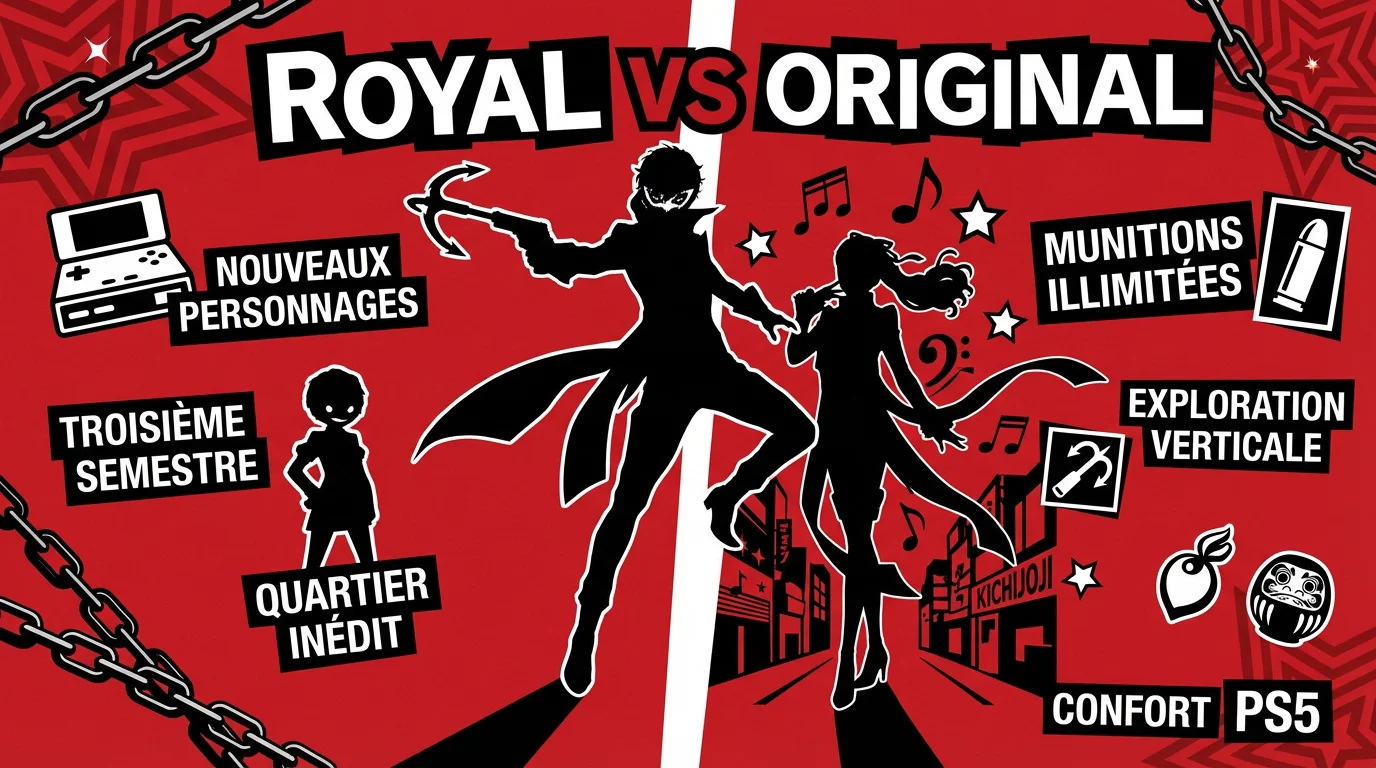 Comparaison visuelle entre Persona 5 Royal et l'édition originale montrant les améliorations graphiques