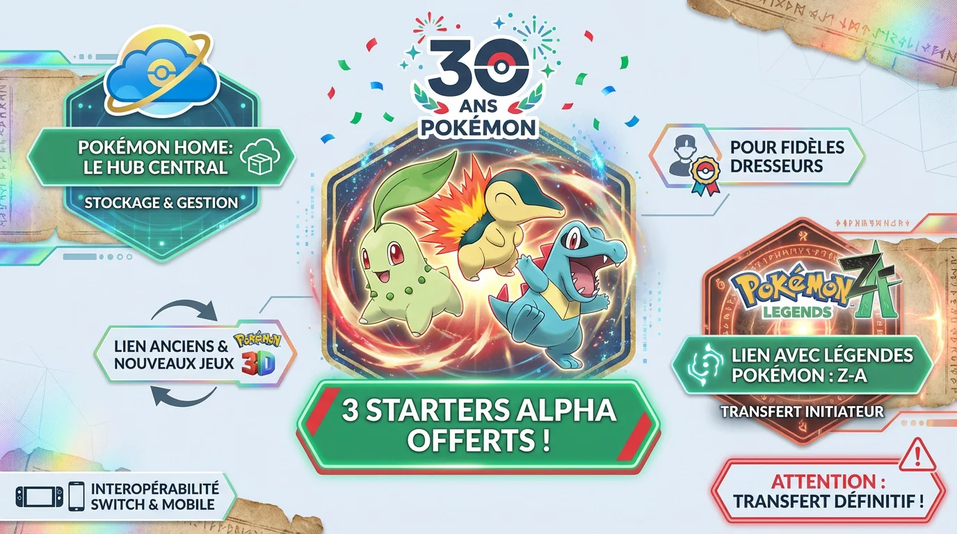 Trois starters Pokémon Alpha offerts pour le 30ème anniversaire sur Pokémon Home