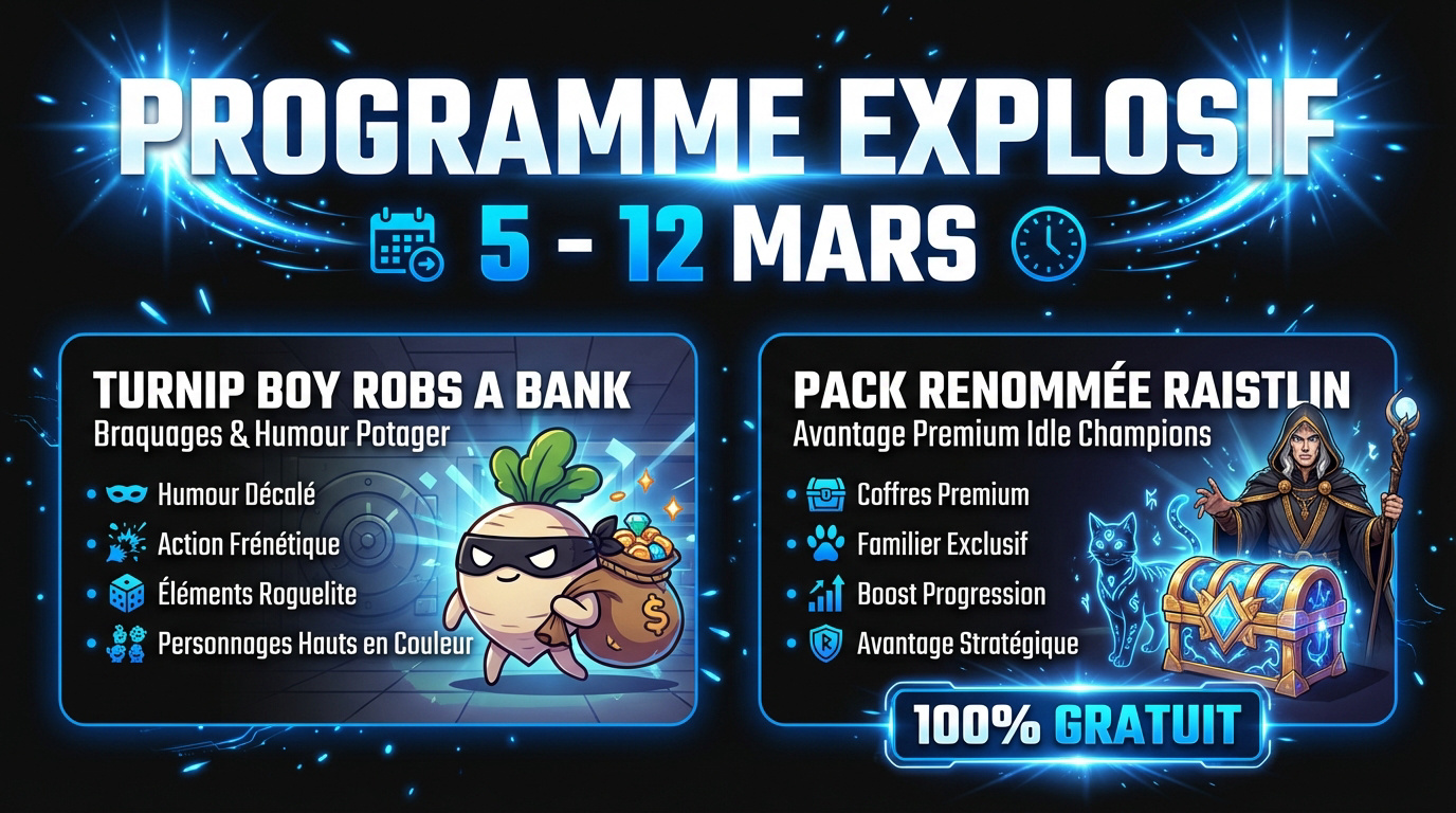 Jeux gratuits Epic Games Store avec Turnip Boy Robs a Bank et Raistlin