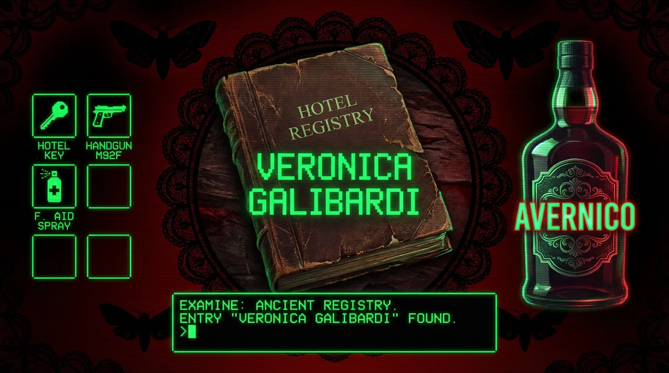 Registre de l'hôtel Wrenwood montrant le nom Veronica Galibardi dans Resident Evil Requiem