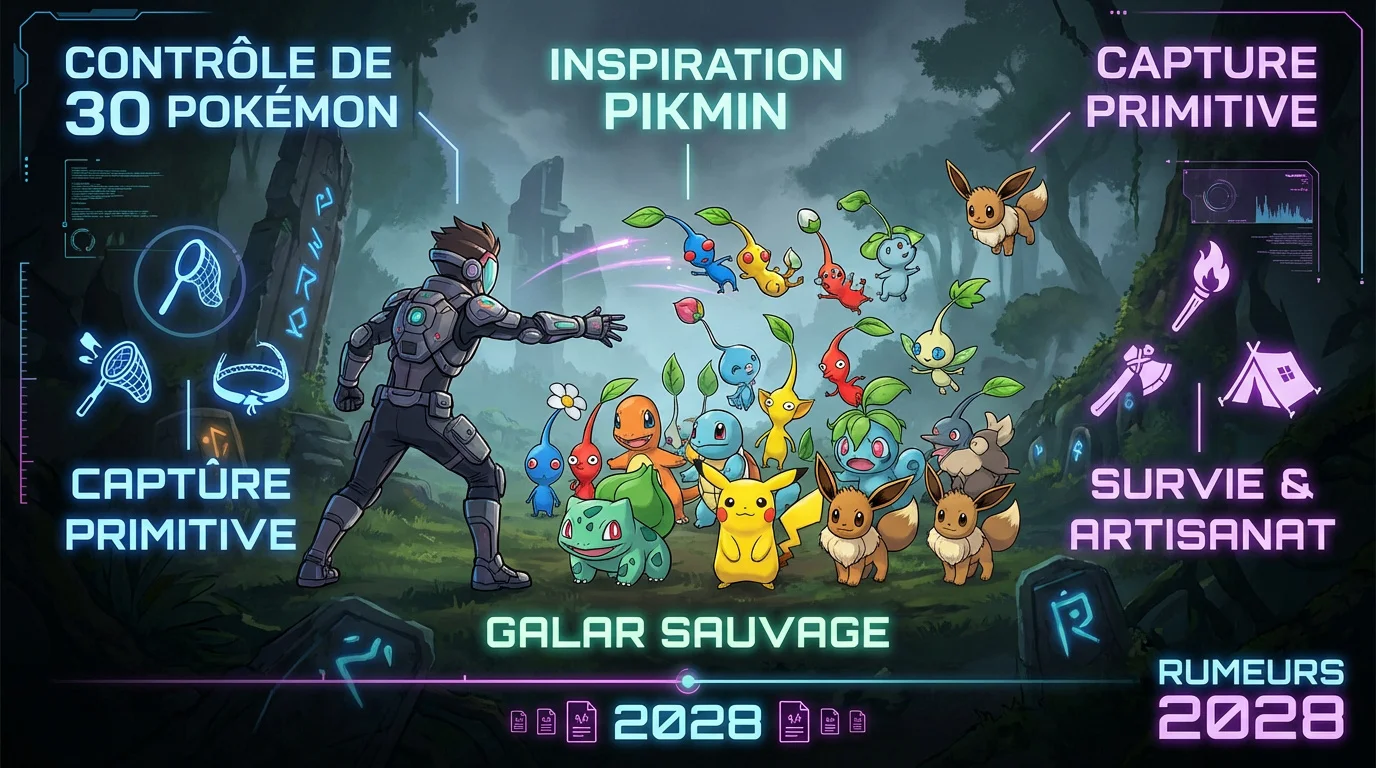 Concept art de Pokémon Legends Galar montrant un monde sauvage et primitif
