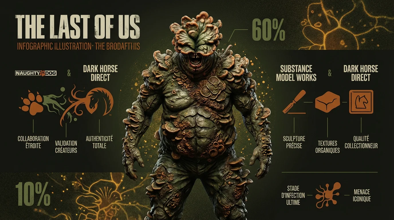 Statue détaillée du Bloater de The Last of Us avec ses plaques fongiques