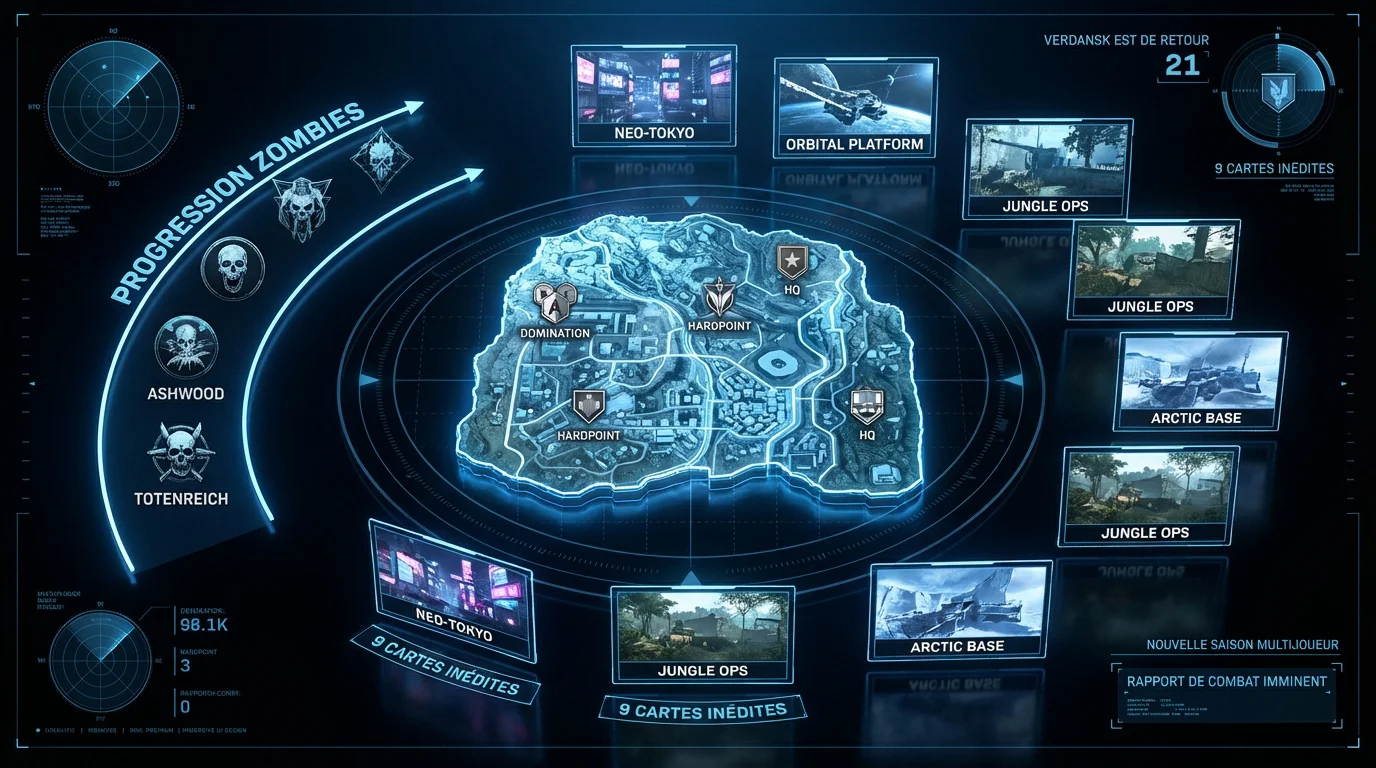 Vue aérienne de la carte Verdansk et nouveaux modes zombies pour Call of Duty