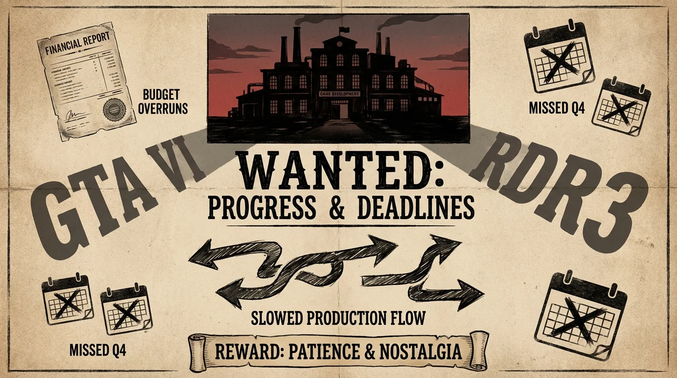 Affiche Wanted symbolisant l'attente et les délais de production des jeux Rockstar