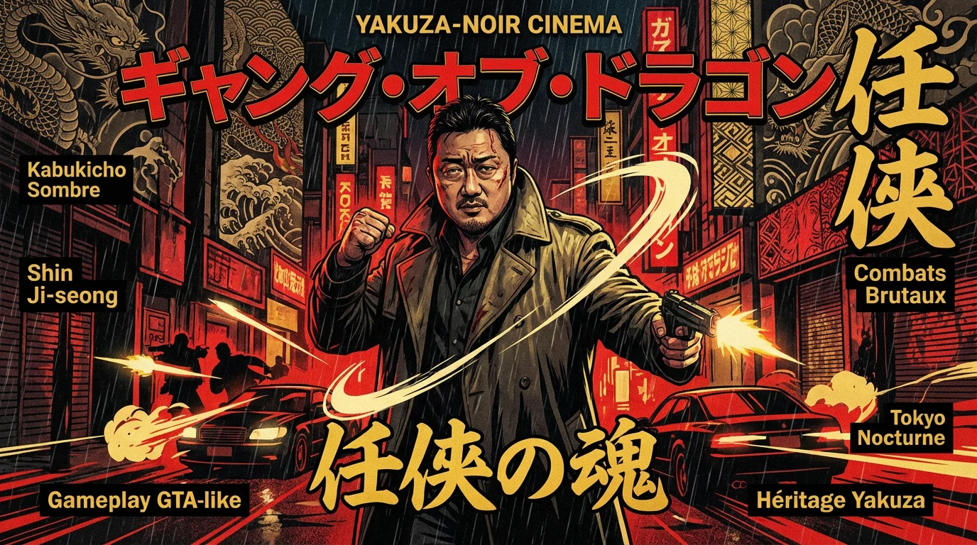 Illustration sombre de l'univers criminel de Gang of Dragon à Tokyo