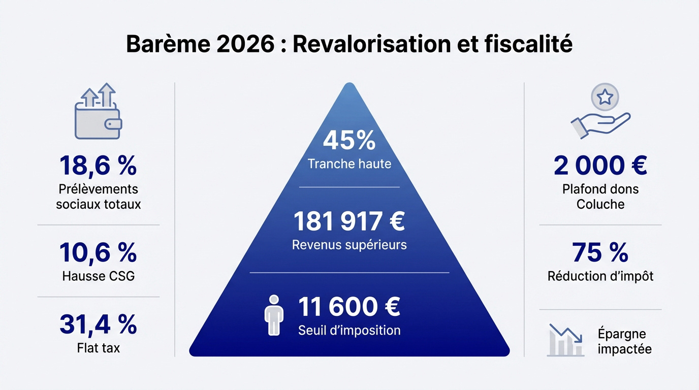 Graphique du barème fiscal 2026 et taux d'imposition
