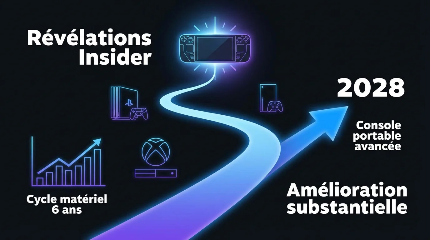 Illustration d'une console portable futuriste prévue pour 2028