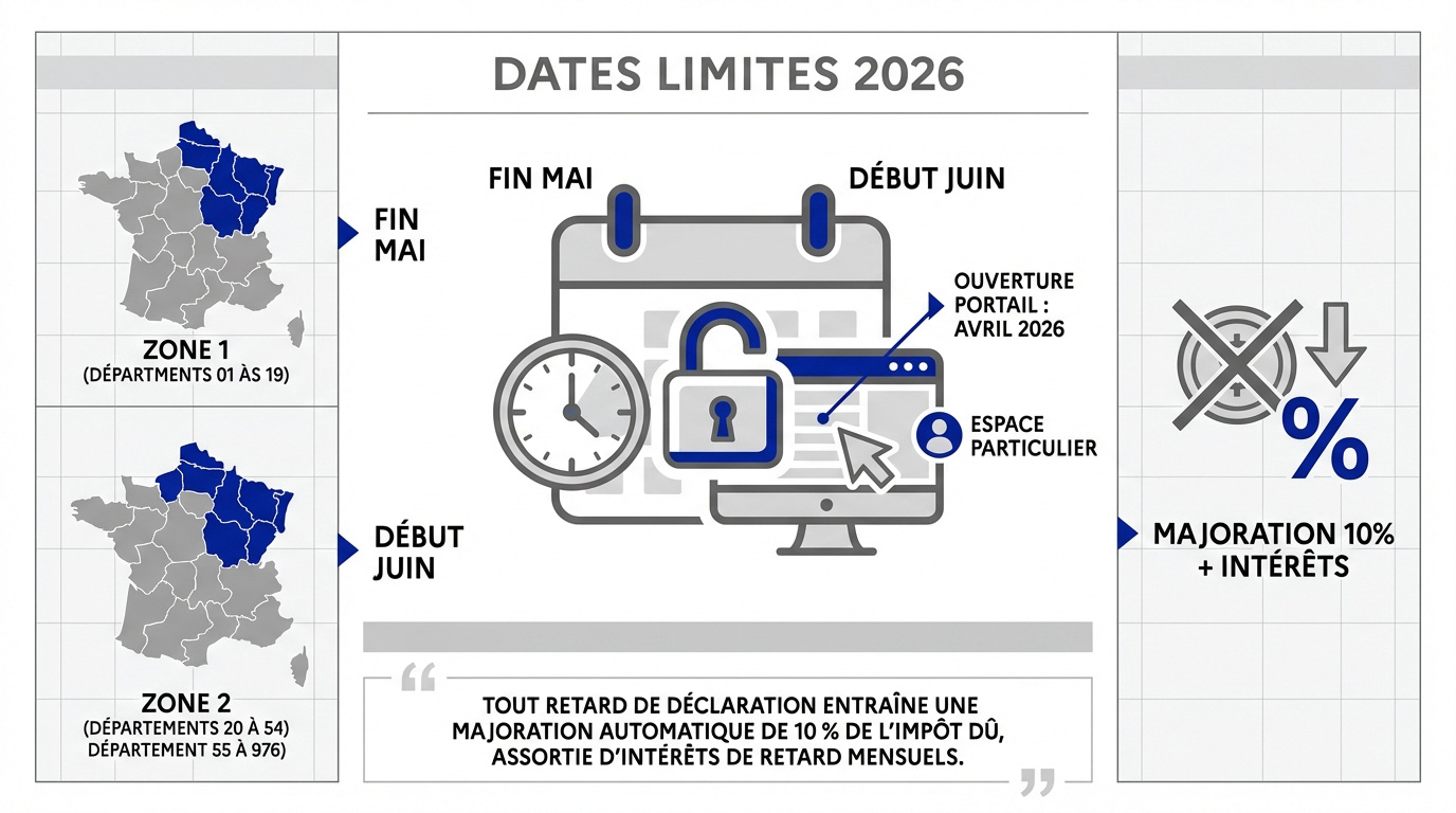 Calendrier des dates limites de déclaration d'impôts 2026 par zone