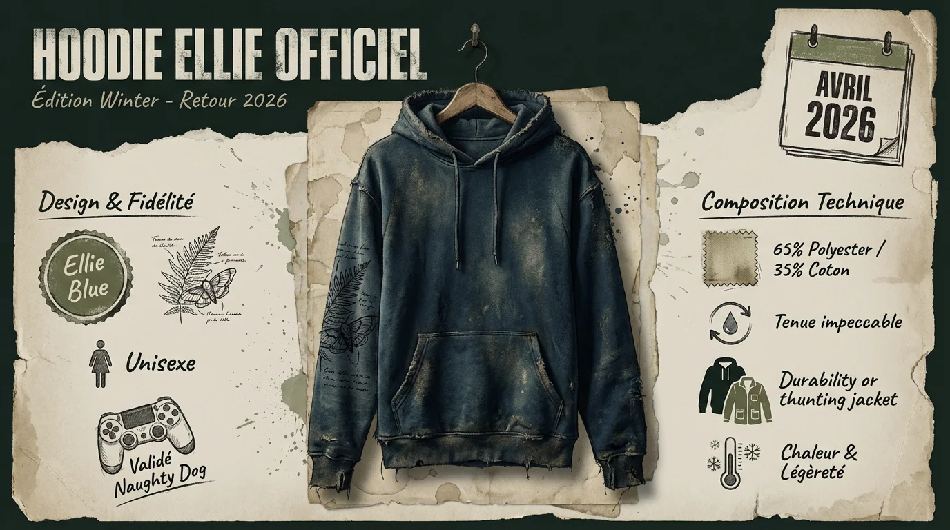 Hoodie bleu officiel d'Ellie avec tatouage sur la manche