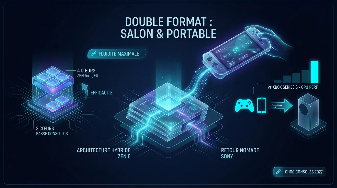 Infographie comparative entre la PS6 de salon et la version portable hybride