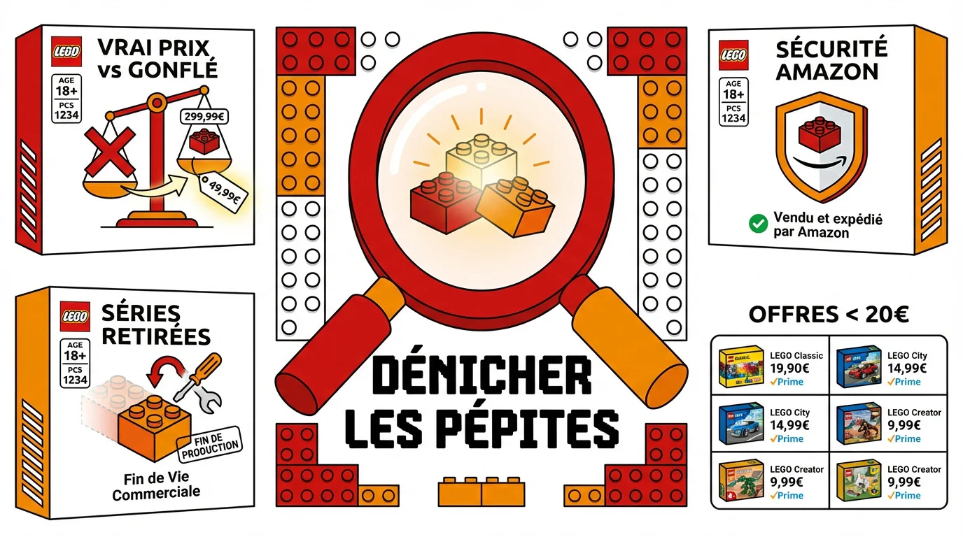 Infographie conseils pour trouver les meilleurs sets LEGO en promotion sur Amazon