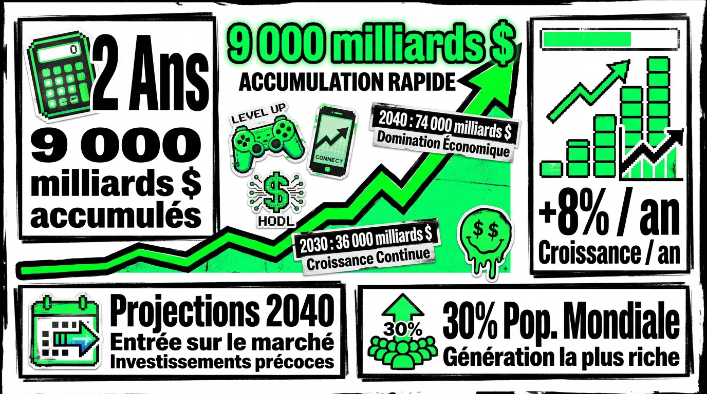 Graphique montrant l'ascension financière fulgurante de la génération Z sur deux ans