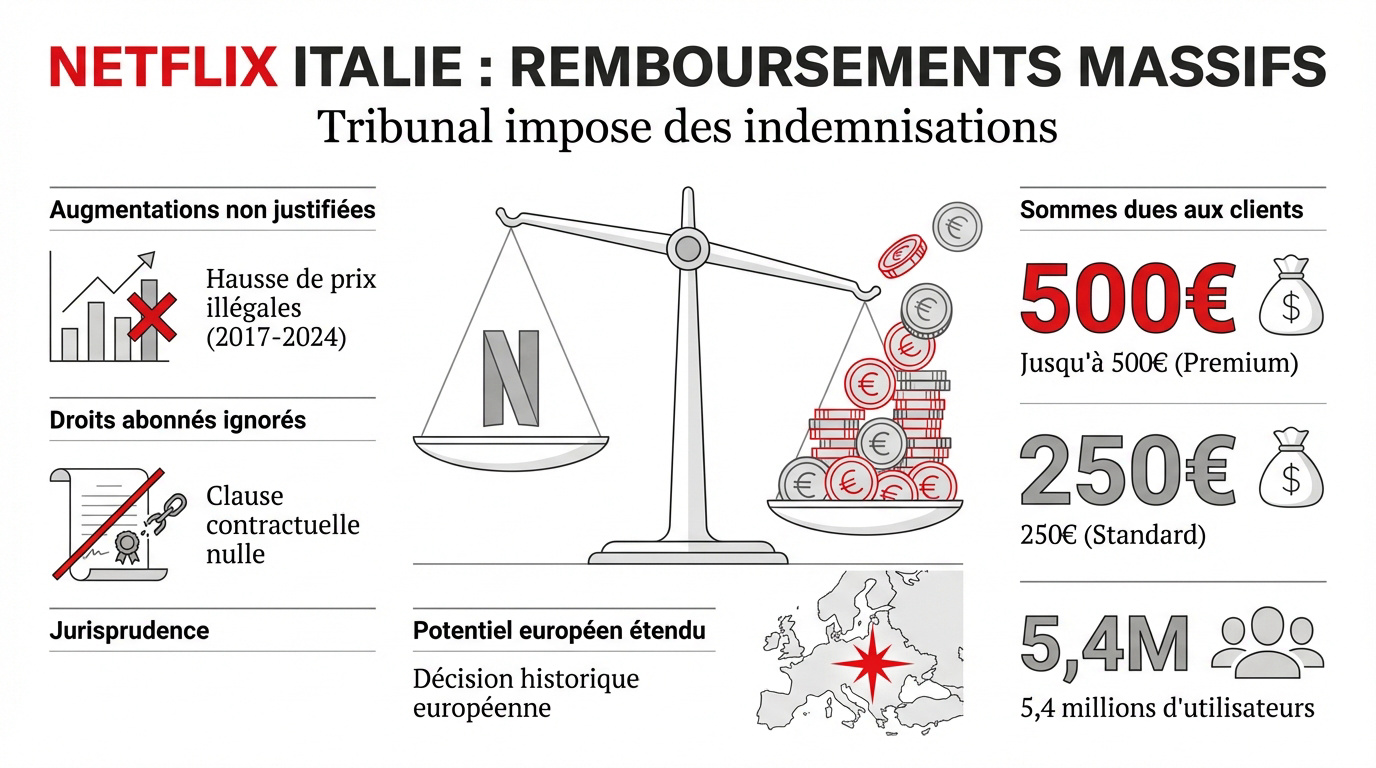 Logo Netflix devant le tribunal de Rome pour remboursements abonnés