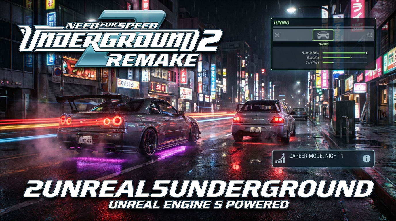 Vue nocturne de Bayview dans le remake Unreal Engine 5 de Need for Speed Underground 2