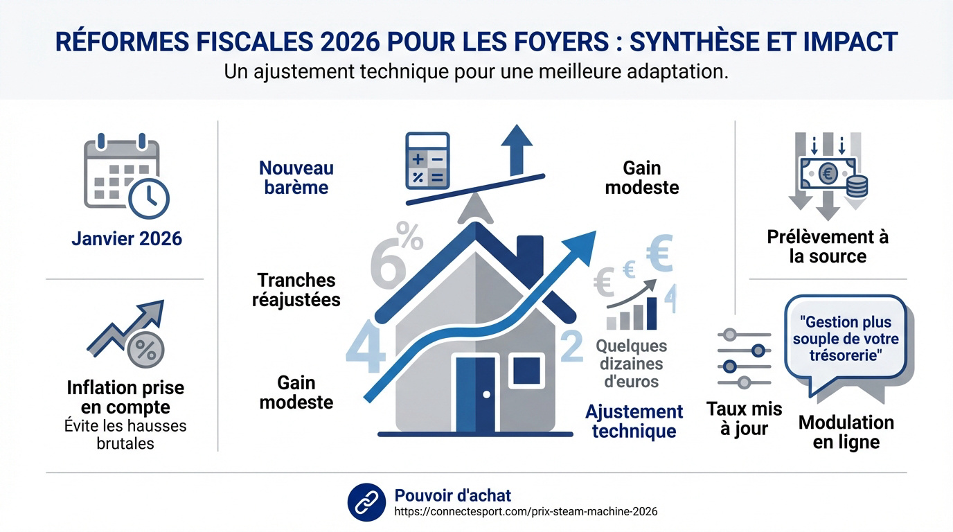 Graphique illustrant l'impact des réformes fiscales 2026 sur le budget des ménages