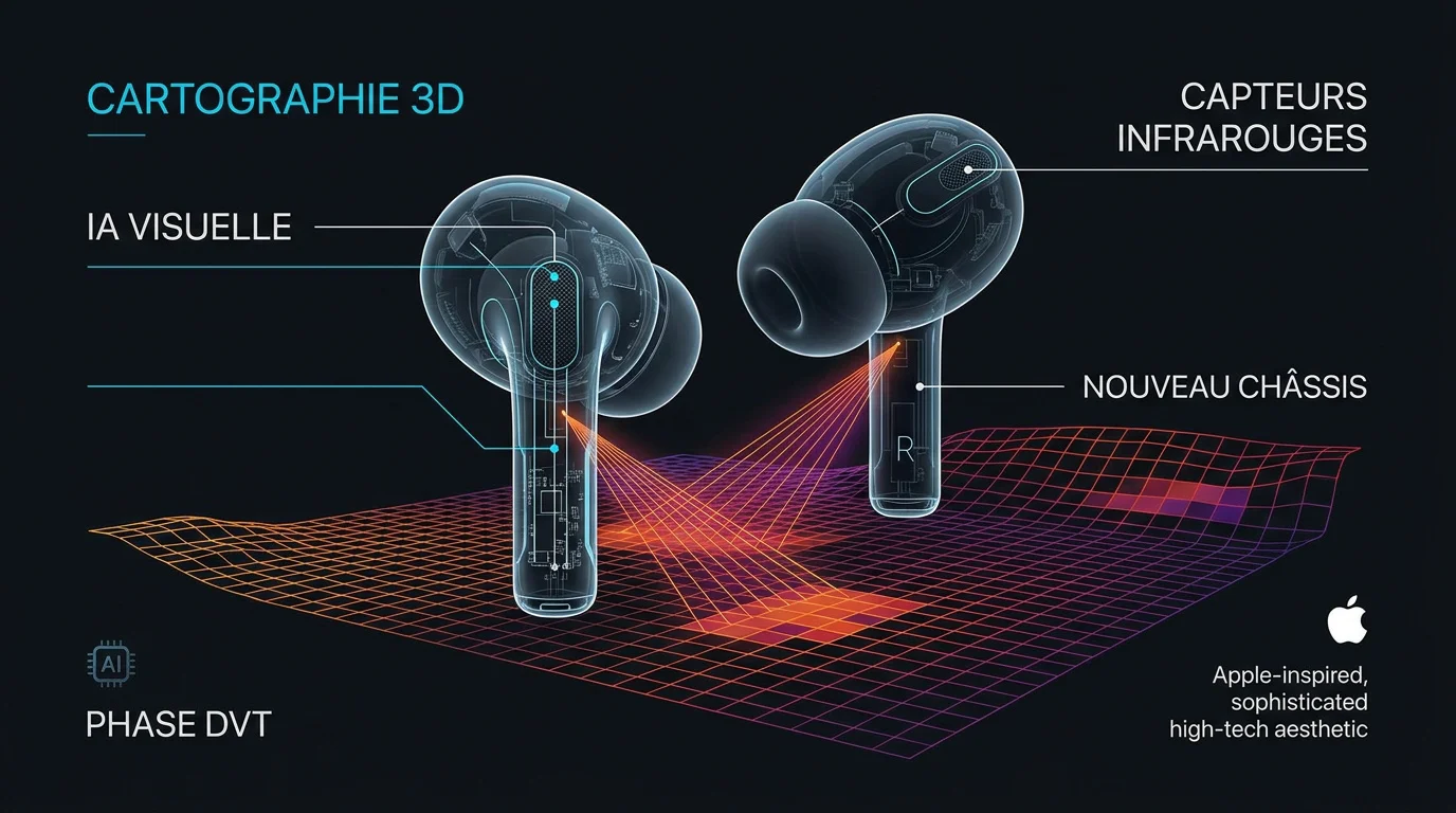 AirPods Pro avec capteurs de cartographie 3D et intégration IA visuelle