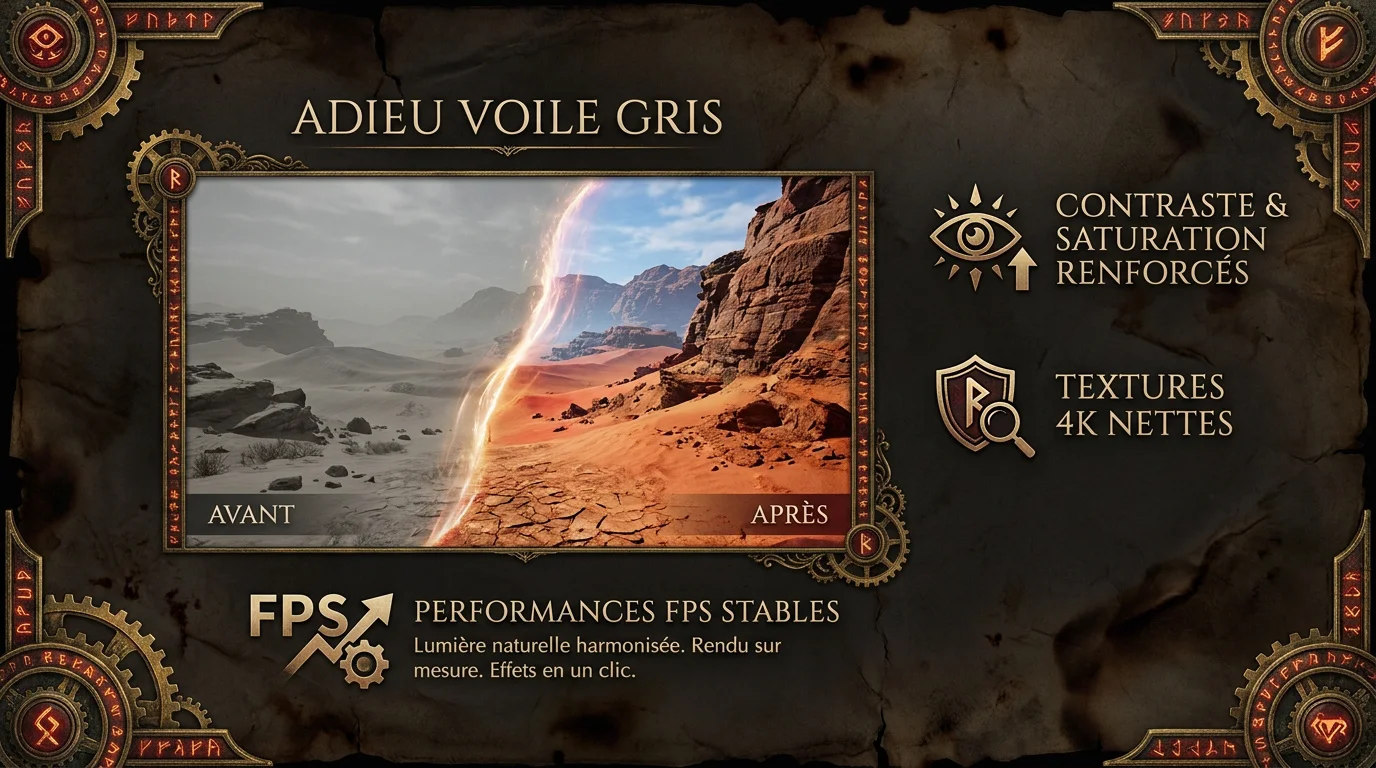 Comparaison graphique avant et après l'installation du mod Visual Redux Reshade sur Crimson Desert