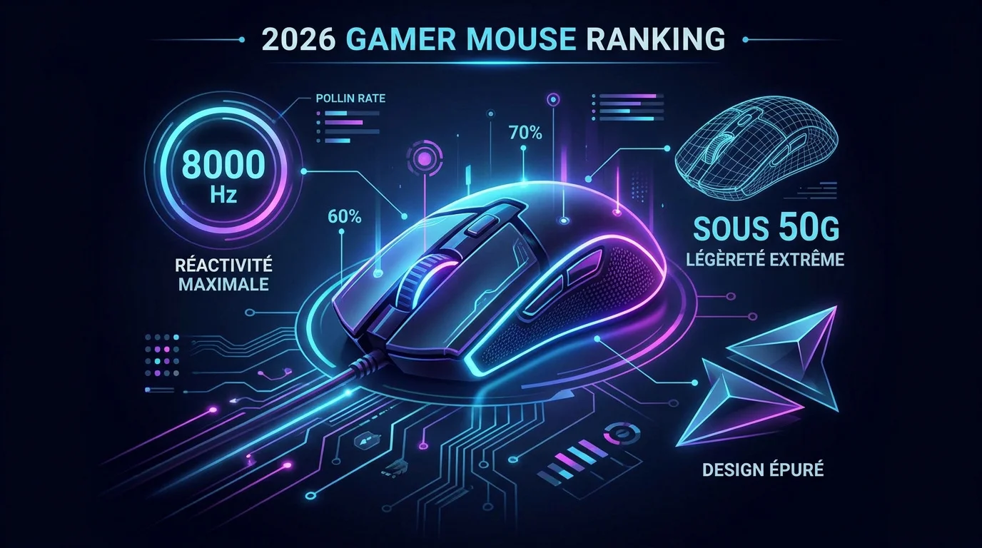 Souris gamer futuriste haute performance 2026 en magnésium