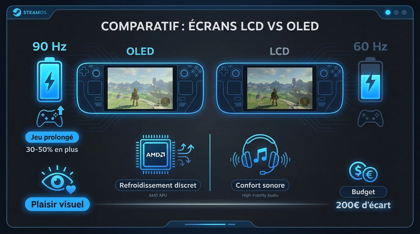 Comparaison visuelle entre l'écran LCD et l'écran OLED du Steam Deck